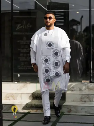 White embroidered IAM menswear look